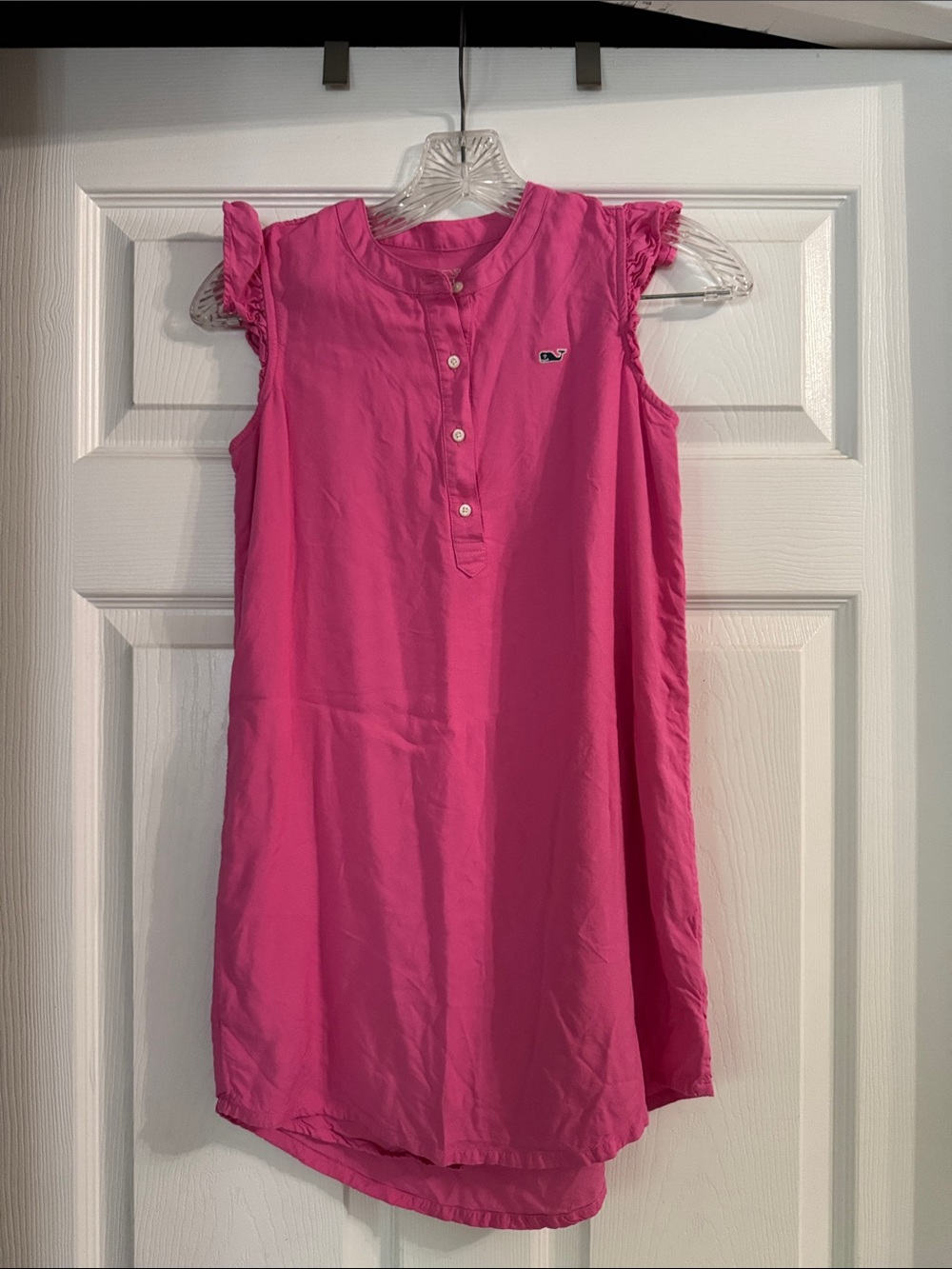 Vineyard Vines Girls' Bright Pink Ruffle Cap-Sleeve Shift Dress